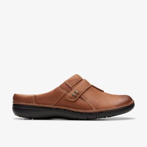 Clarks Un Loop Ease Dark Tan Leather Dark Brown | 1768JUKXS