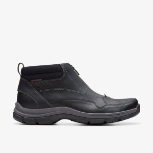 Clarks Walpath Zip Black Leather Black | 2496DQCUO