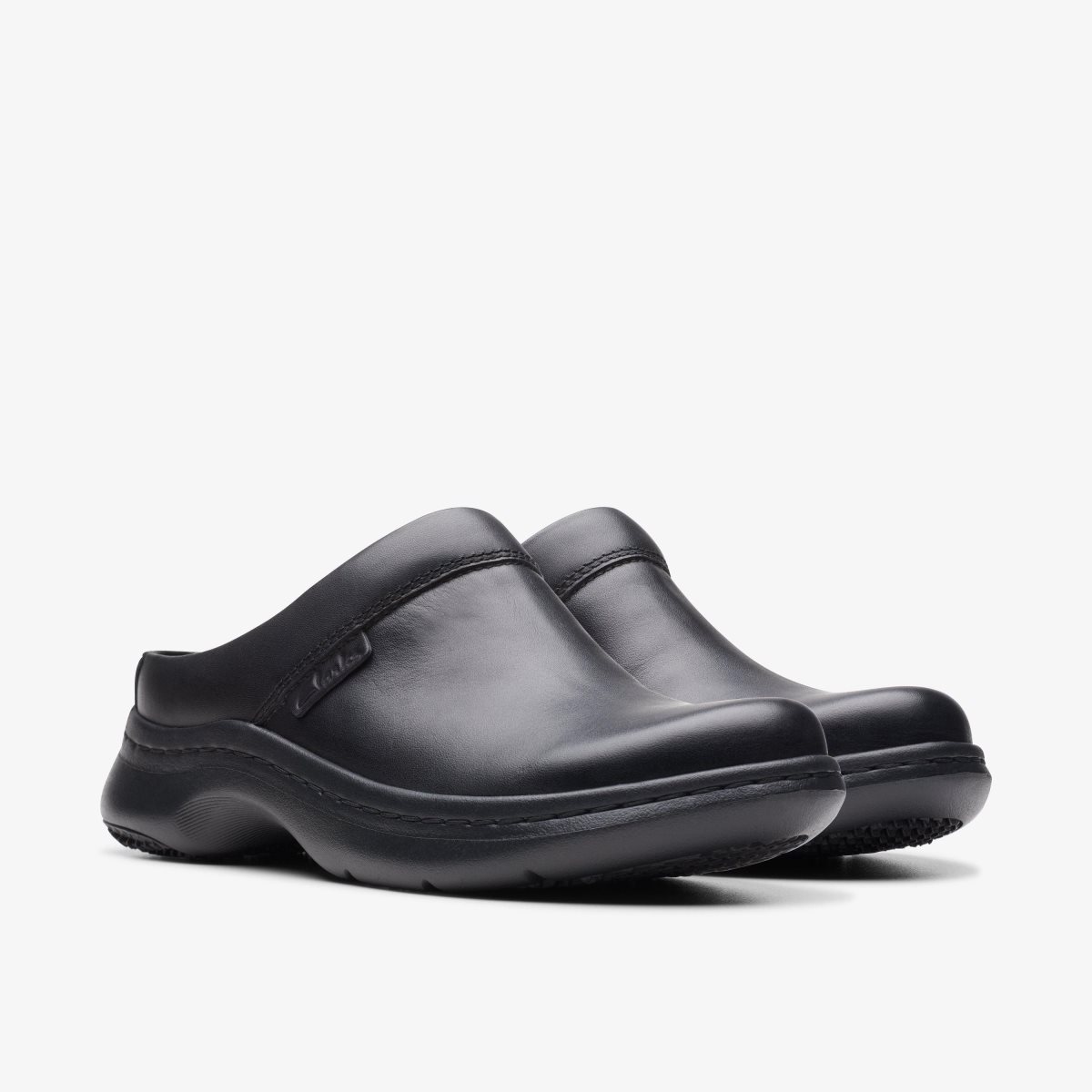 Clarks Pro Clog Black Leather Black | 8729KZUVS