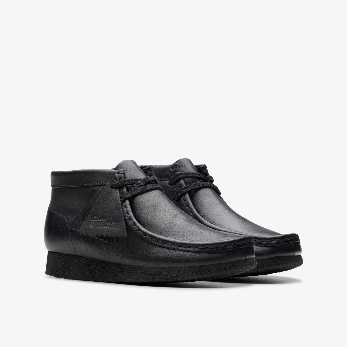 Clarks Wallabee Boot Older Black Leather Black | 8735FOYJQ